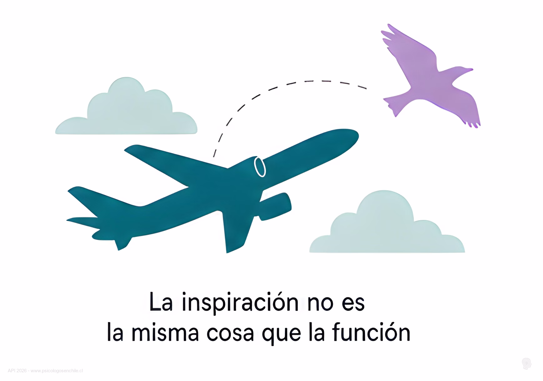 Ilustracion de un avion inspirado en un pajaro, representando que la inspiracion no es lo mismo que la funcion