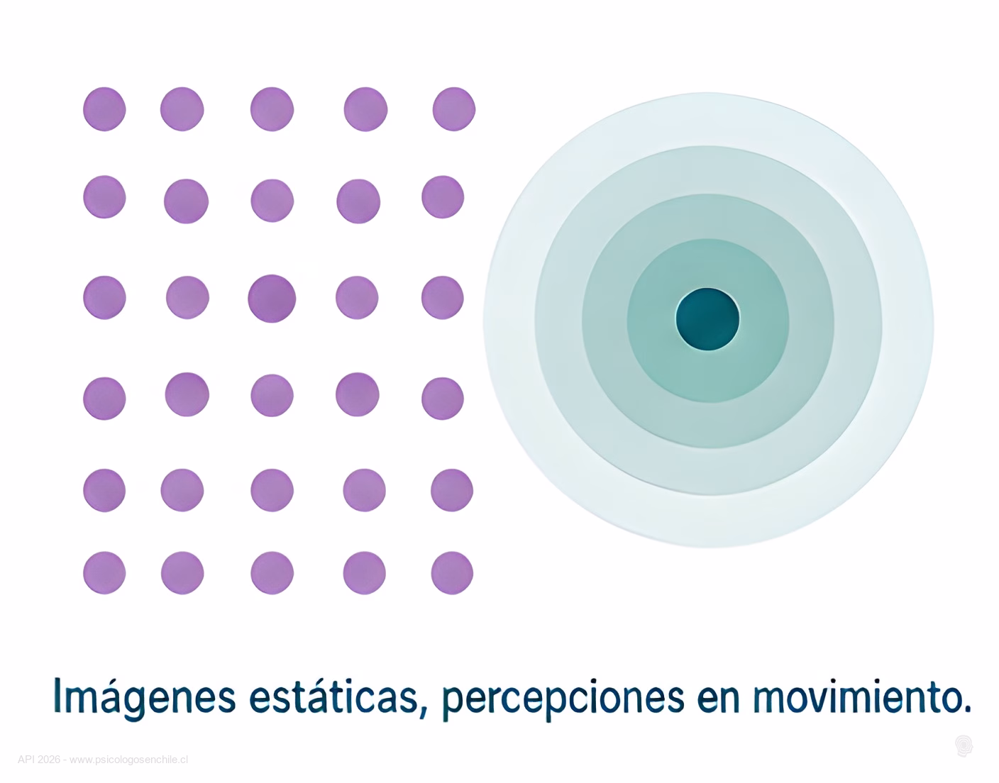 Patron de puntos estaticos junto a un circulo con anillos concentricos, ilustrando como una imagen quieta puede percibirse en movimiento