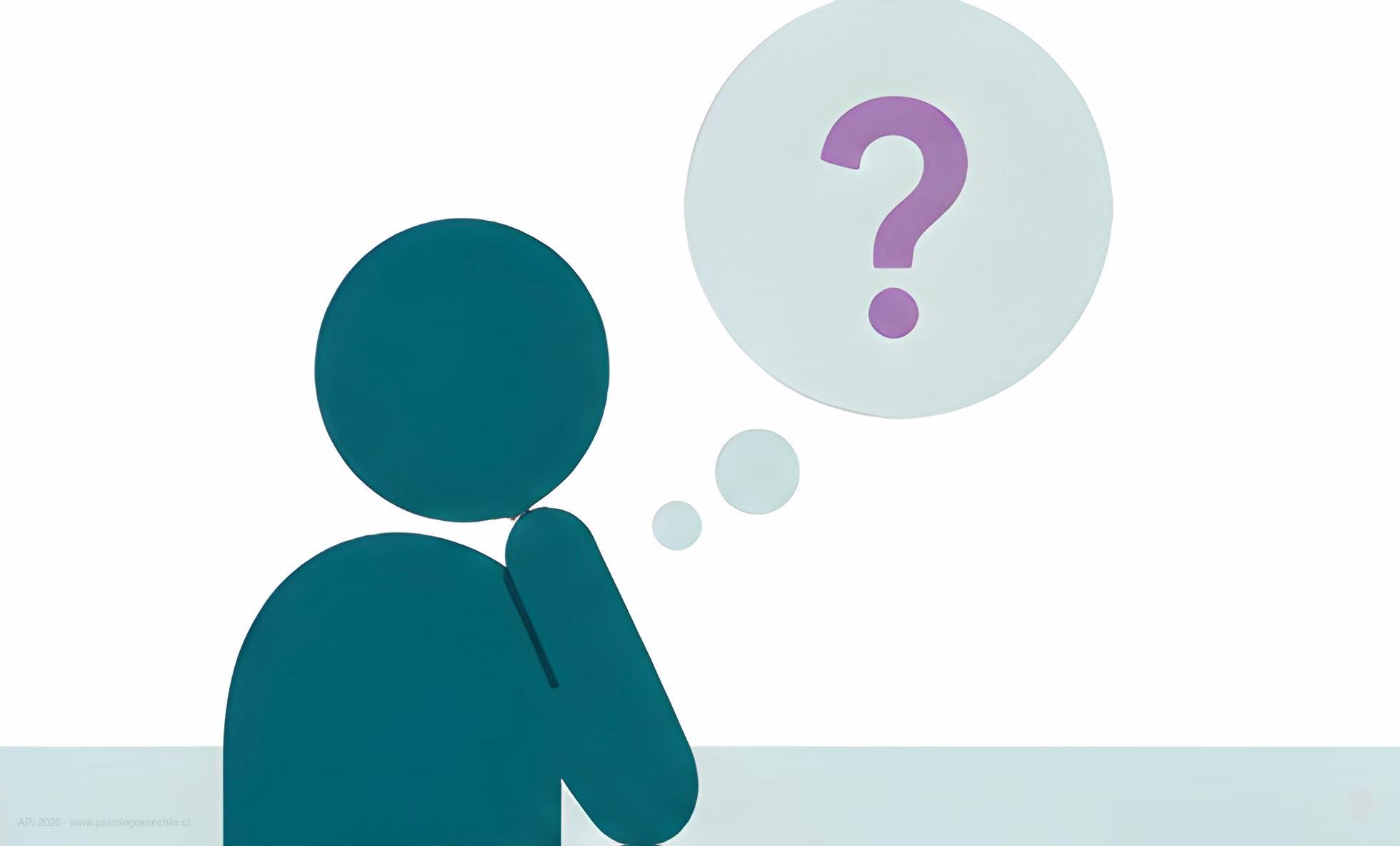 Ilustración de una persona pensativa con un globo de pensamiento con un signo de interrogación